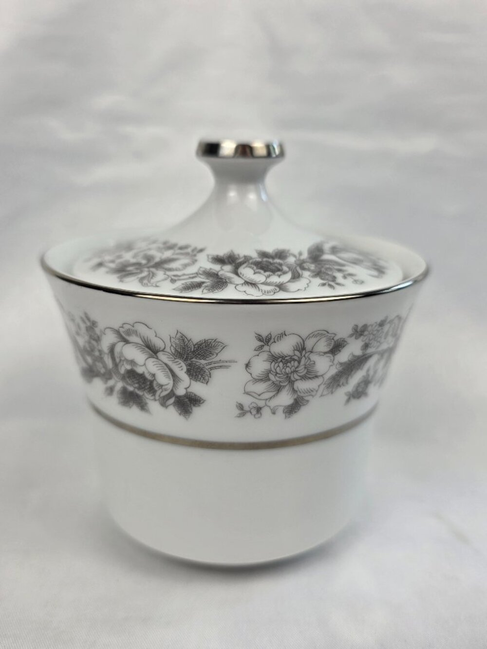 Style House Prestige Sugar Bowl with Lid Gray Flowers Platinum Trim